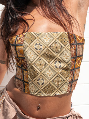 HP HAND-MADE PATCHWORK BATIK BUSTIER - EARTHY / XS, S, M