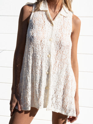 VINTAGE CREAM LACE BEADED SUPER MINI DRESS / XS-S