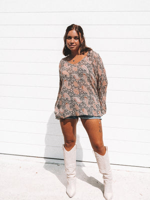 PAISLEY '90S  BELL SLEEVE BLOUSE / L - XL