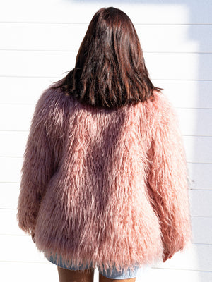 VTG PINK FLUFFY COAT / L