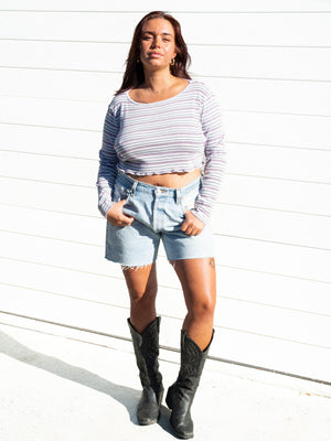 STRIPE LONG SLEEVE MINI CROP / L