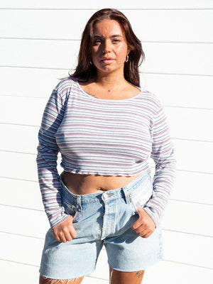 STRIPE LONG SLEEVE MINI CROP / L