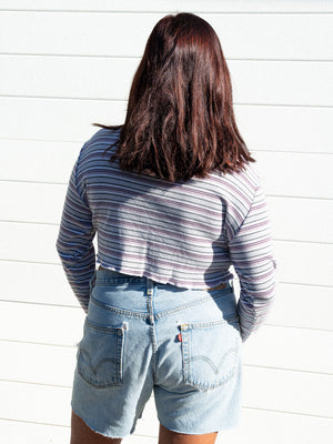 STRIPE LONG SLEEVE MINI CROP / L