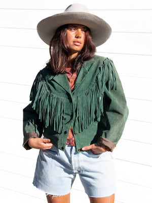 GREEN SUEDE FRINGED WESTERN JACKET / L