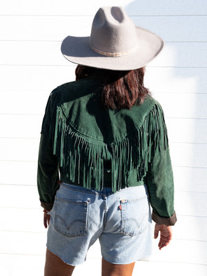 GREEN SUEDE FRINGED WESTERN JACKET / L