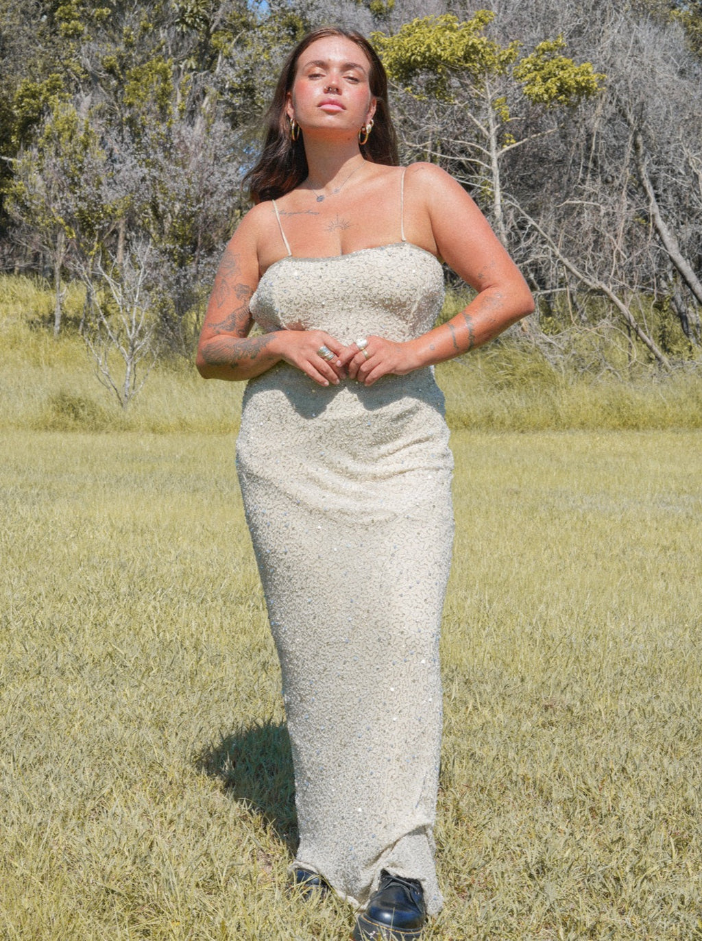 ALETHEA VINTAGE BEADED AND SEQUIN MAXI GOWN /