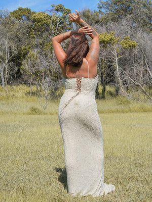 ALETHEA VINTAGE BEADED AND SEQUIN MAXI GOWN /