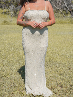 ALETHEA VINTAGE BEADED AND SEQUIN MAXI GOWN /