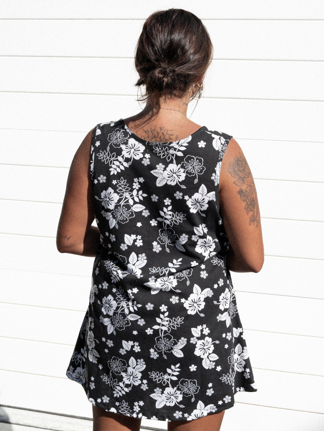 VINTAGE B & W TROPICAL SHIFT DRESS / L-XL